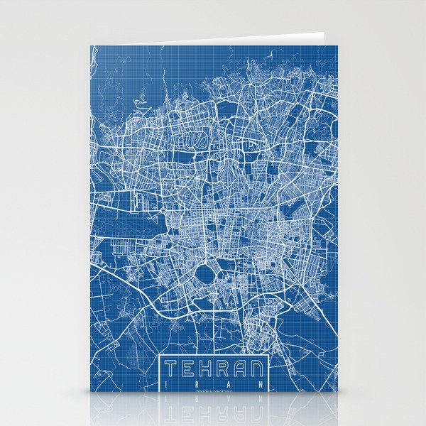 Tehran City Map of Iran - Blueprint Stationery Cards