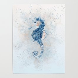 Cute Seahorse Splash Poster