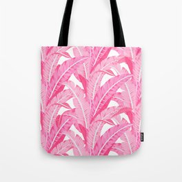 Pink banana leaves tropical pattern on white Tote Bag