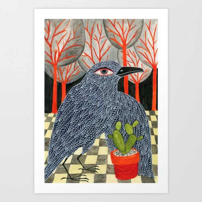 Bird with cactus Art Print