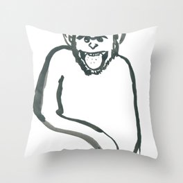Funny laughing monkey ink line drawing illustration Throw Pillow