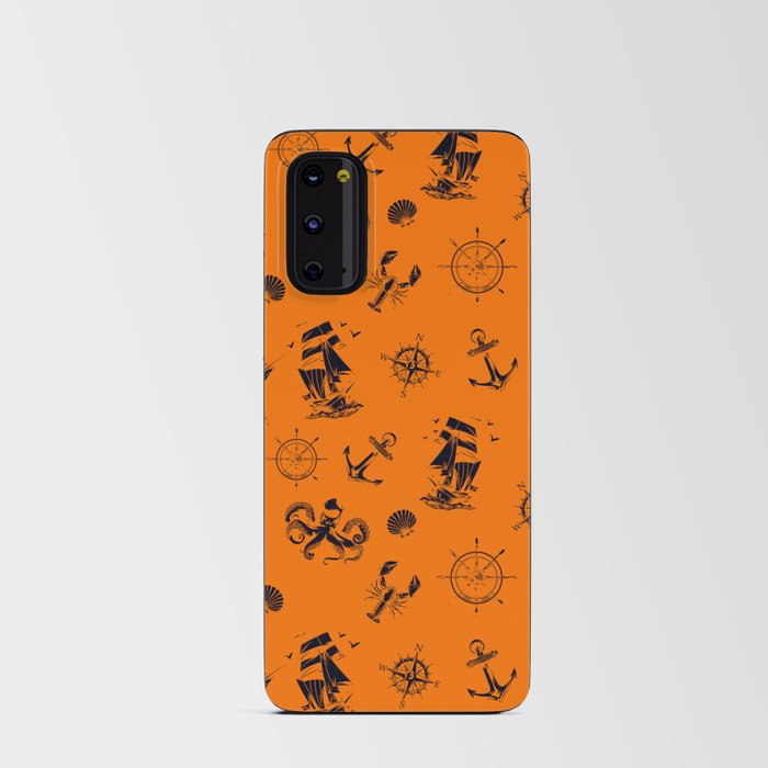Orange And Blue Silhouettes Of Vintage Nautical Pattern Android Card Case
