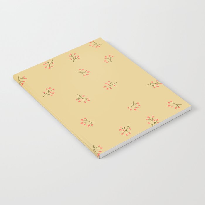 Branches With Red Berries Seamless Pattern on Beige Background Notebook