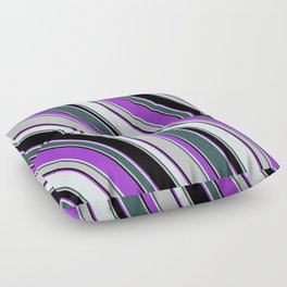 [ Thumbnail: Dark Orchid, Light Cyan, Dark Slate Gray, Grey, and Black Colored Lines Pattern Floor Pillow ]