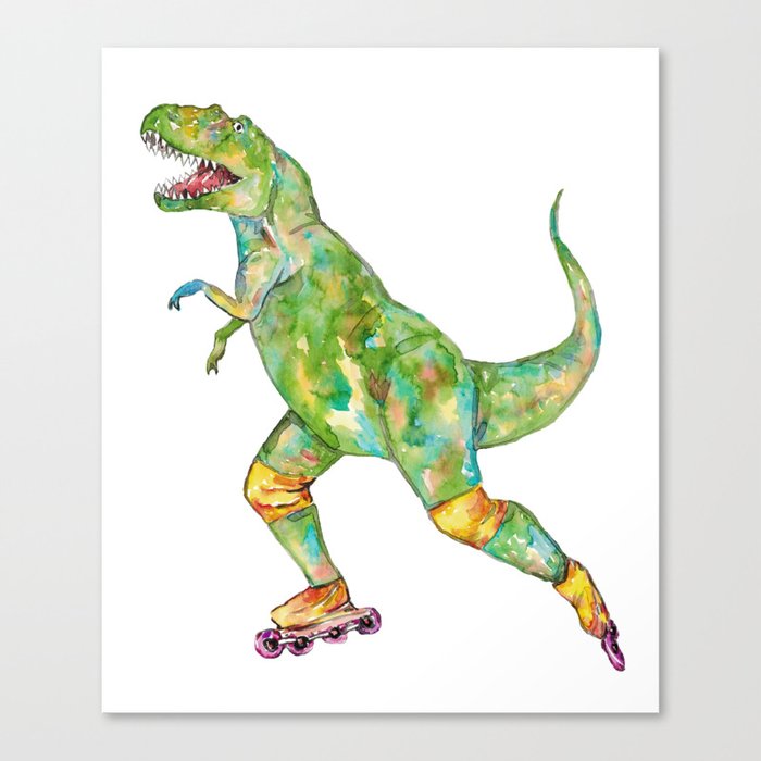 T-rex roller skating dinosaur painting  Canvas Print