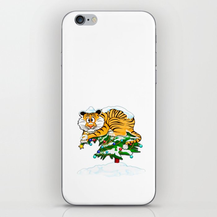 Tiger on Christmas tree / The Year of the tiger 2022 / no text iPhone Skin