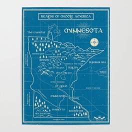 Fantasy Style Map of Minnesota - Blue Poster