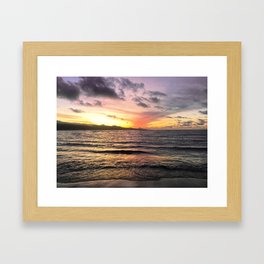 Sunset with some clouds at Las Canteras beach in Las Palmas de Gran Canaria. Framed Art Print