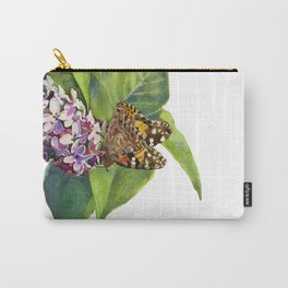 Butterfly & Lilacs Carry-All Pouch | Purple, Botanical, Summer, Lilac, Wildlife, Illustration, Orange, Painting, Floral, Green 