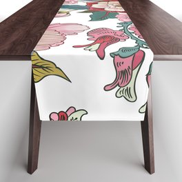 Chinoiserie Oriental Peony Floral Table Runner