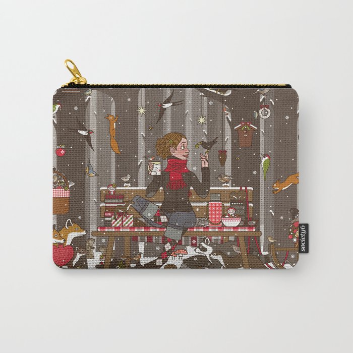 Lily Lux and a Bench in the Winter Forest  Carry-All Pouch