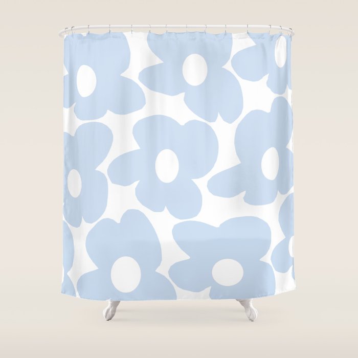 Large Baby Blue Retro Flowers White Background decor society6 buyart