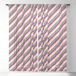 [ Thumbnail: Eyecatching Green, Medium Slate Blue, Dark Red, Light Pink & White Colored Lined/Striped Pattern Sheer Curtain ]