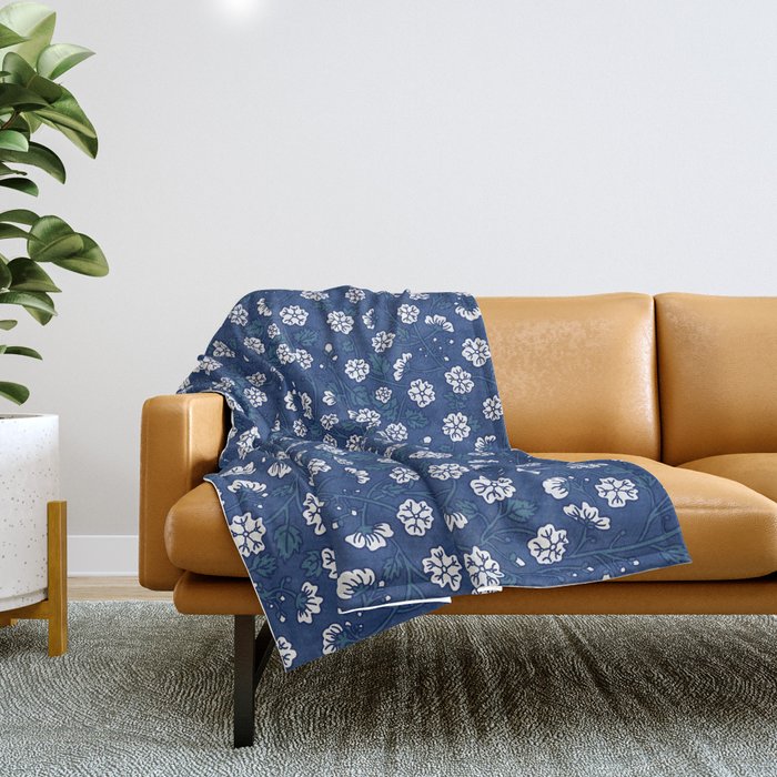 Blue Floral Expression Throw Blanket