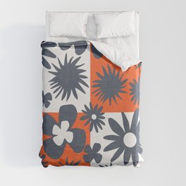 Mid-Century Modern Red White And Blue Wild Flowers Duvet Cover