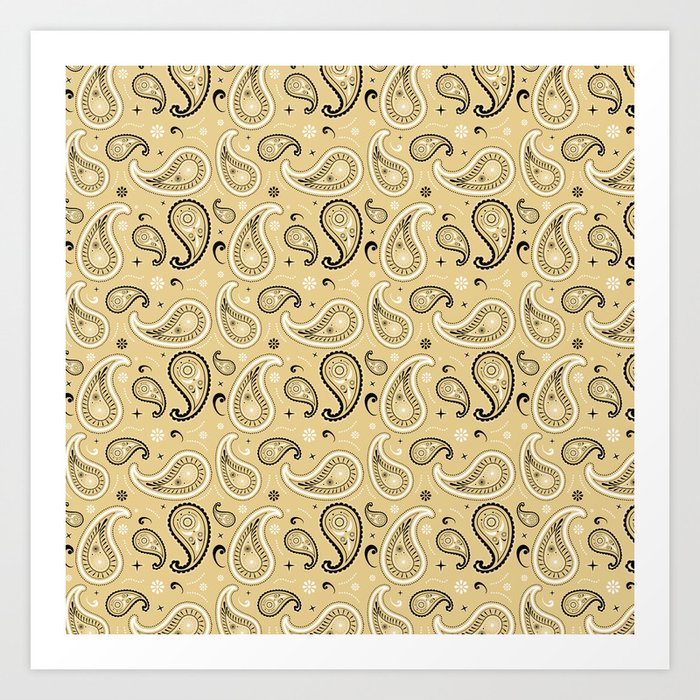 Black and White Paisley Pattern on Beige Background Art Print