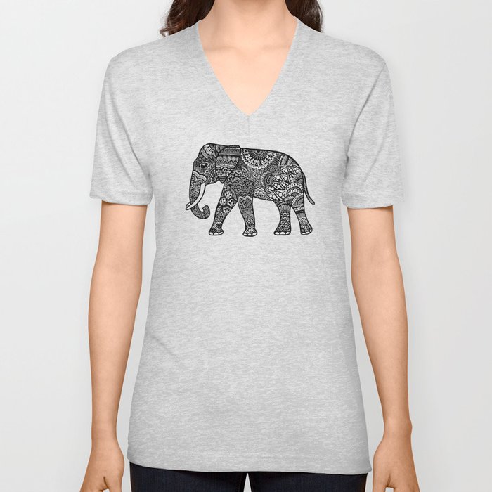 Zentangle elephant pattern V Neck T Shirt