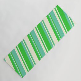 [ Thumbnail: Lime Green, Aquamarine & Beige Colored Stripes/Lines Pattern Yoga Mat ]