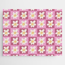 Spring of Retro Daisies - Pink Magenta  Jigsaw Puzzle
