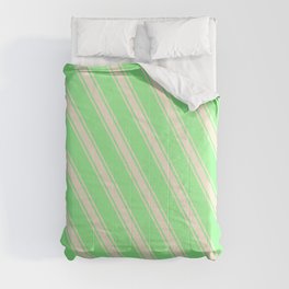 [ Thumbnail: Green and Beige Colored Stripes/Lines Pattern Comforter ]