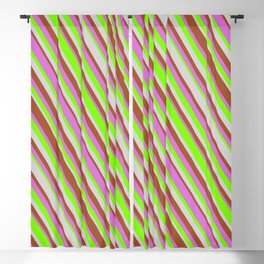 [ Thumbnail: Sienna, Orchid, Green & Light Gray Colored Stripes Pattern Blackout Curtain ]