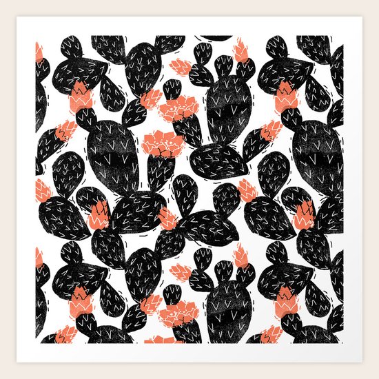 Cactus linocut black and white minimal art hipster decor botanical