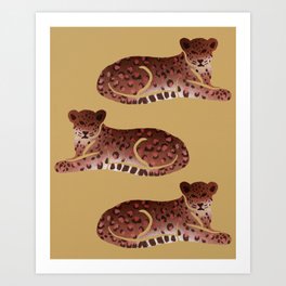 Lying Leopard Illustration - Ochre Art Print
