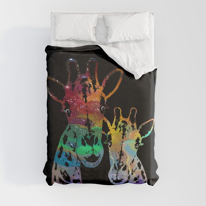 Cosmically Connected Galaxy Giraffes Duvet Cover