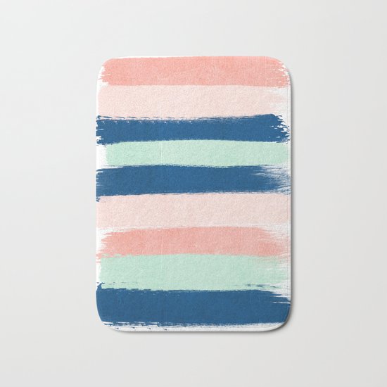 Stripes painterly pastel trendy color way modern home decor dorm nursery style Bath Mat