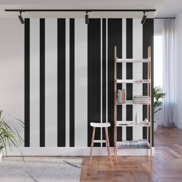 Minimalist Era - Black & White Stripe Asymmetrical Wall Mural