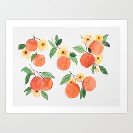 Oranges Art Print | Watercolor, Summer, Digital, Colourful, Spring, Branches, Flowers, Citrics, Orange, Oranges 