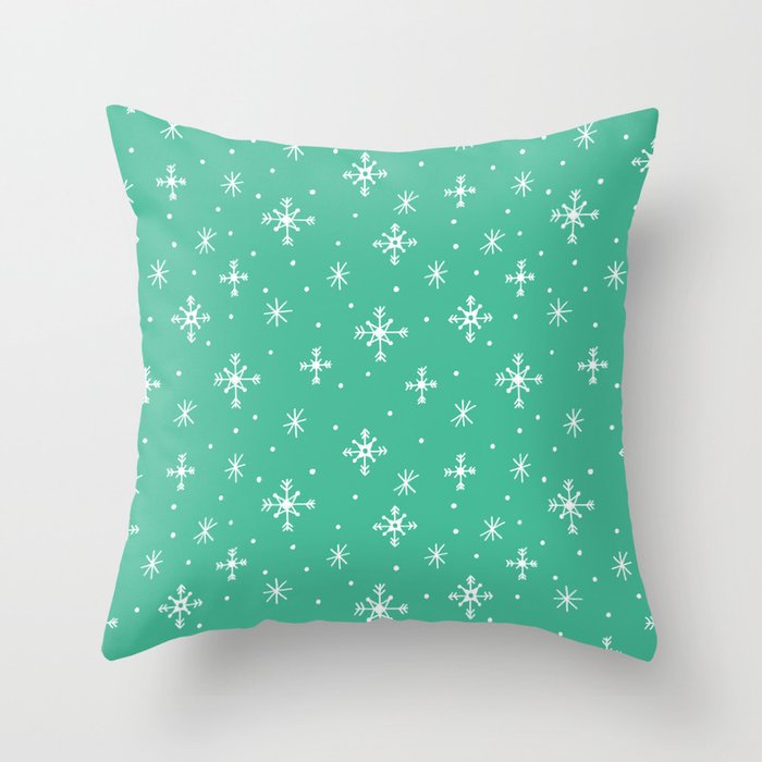 Snowflakes on Wintergreen Throw Pillow