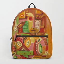 Happy Family golden surreal African painting Backpack