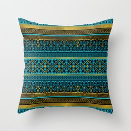 Mexican Style pattern - black, teal and gold Throw Pillow