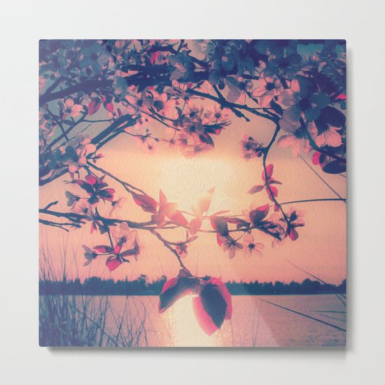 To Love and Be Loved (Spring Pink Cherry Blossoms at Dusk) Metal Print