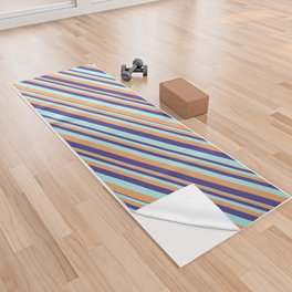 [ Thumbnail: Dark Slate Blue, Turquoise & Brown Colored Stripes/Lines Pattern Yoga Towel ]