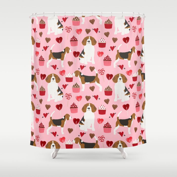 Beagle valentines day cupcakes heart love dog breed must have gifts Shower Curtain