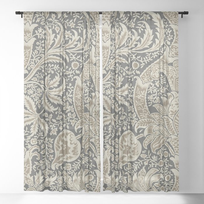 William Morris Vintage Indian Charcoal Nickel Sheer Curtain