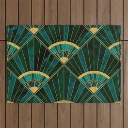 Art Deco Real Green Marbled Geometric Pattern Outdoor Rug