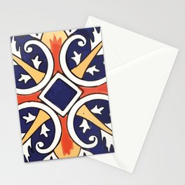 Cruz flor de lis navy blue mexican talavera tile Stationery Card