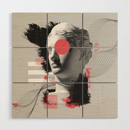 Contemporary art collage with antique statue head in a surreal style.  Wood Wall Art