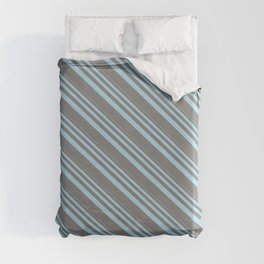 [ Thumbnail: Light Blue and Grey Colored Pattern of Stripes Duvet Cover ]