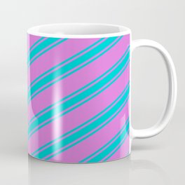 [ Thumbnail: Orchid & Dark Turquoise Colored Lined/Striped Pattern Coffee Mug ]