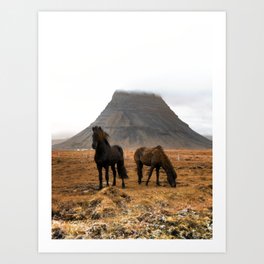 Wild Horses at Kirkjufell Art Print