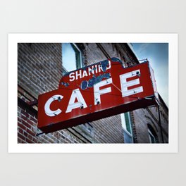 Apocalypse Cafe Art Print | Rustic, Urban, Brick, Dark, Cafe, Color, Photo, Coffee, Sign, Red 