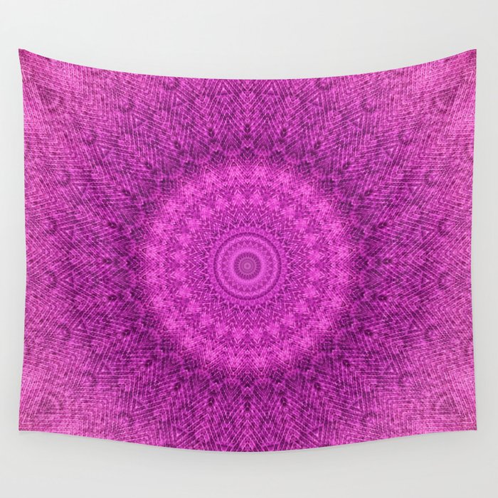 Sunflower Peacock Feather Bohemian Pattern \\ Aesthetic Vintage \\  Bright Fuchsia Pink Color Scheme Wall Tapestry