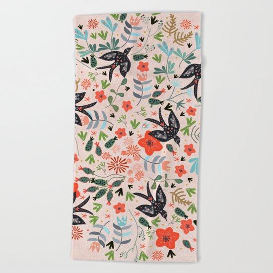 Around The Garden on Pink Beach Towel