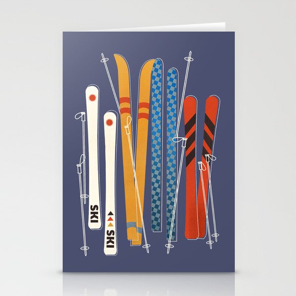 Retro Colorful Skis Stationery Cards