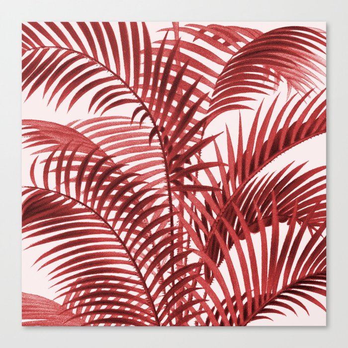 Tropical Red Palm Leaves Canvas Print