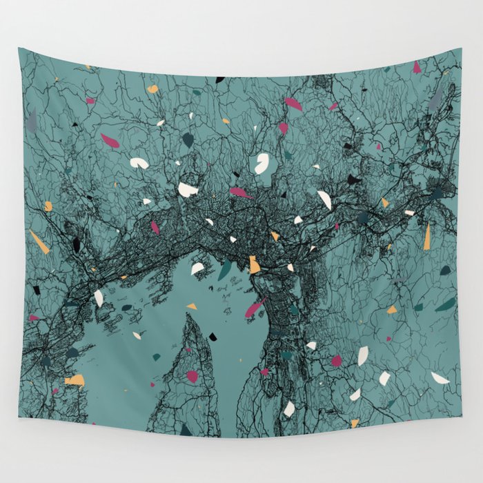 Oslo City Map. Norway. Collage Terrazzo Wall Tapestry